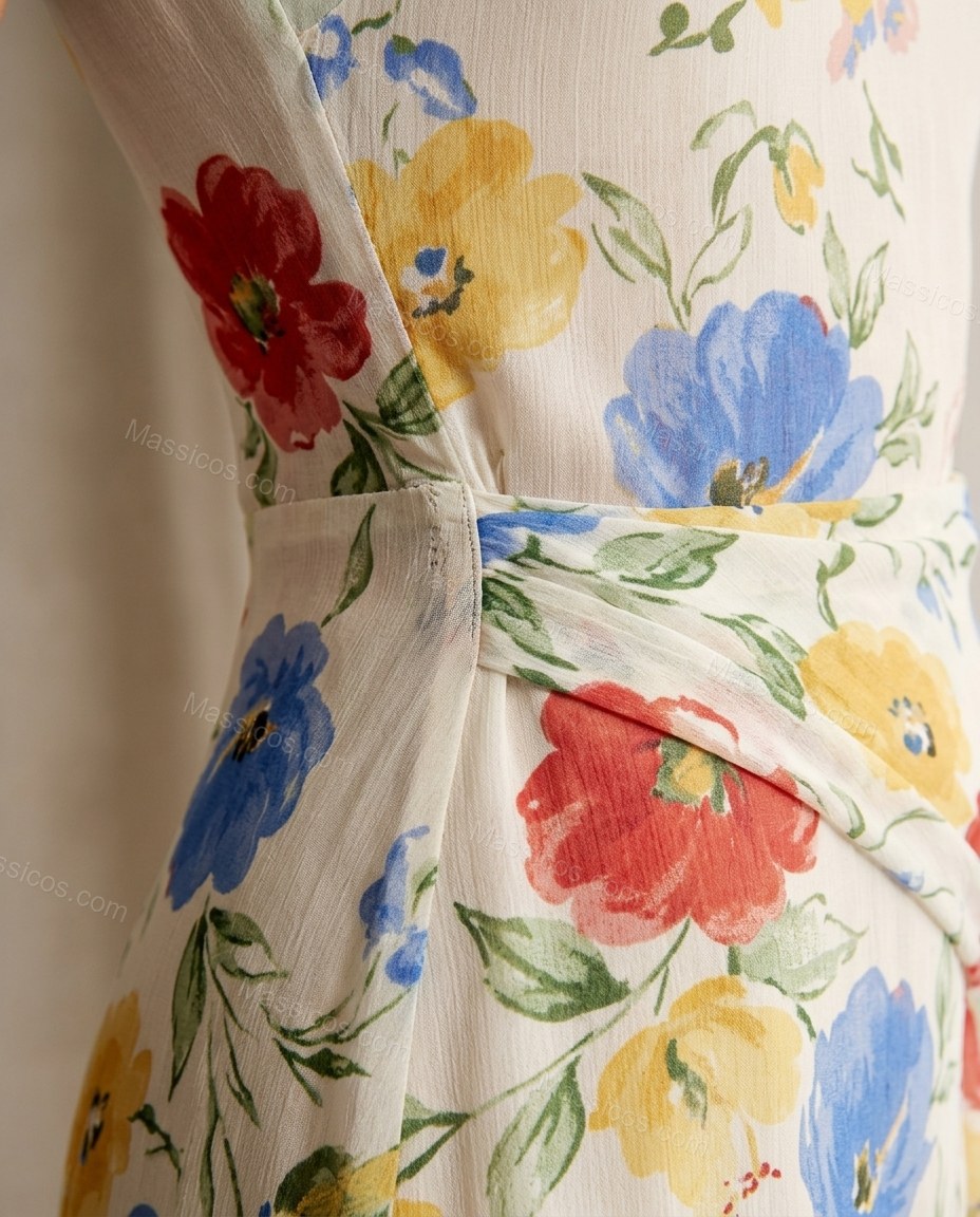 Off-white with Multi-Color Floral Print Maxi Dress, close-up of floral, by Massicos