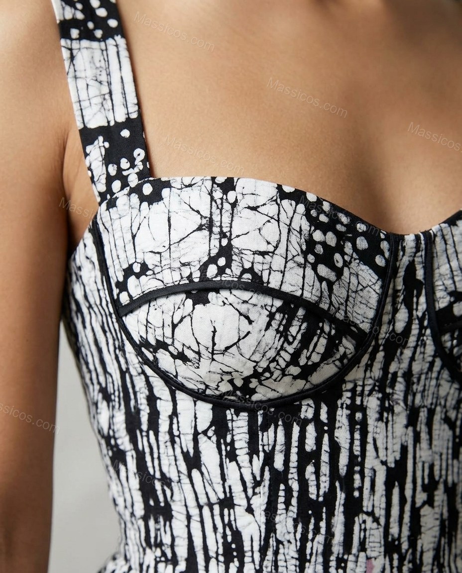 White Abstract Tiered Dress, close-up of abstract, by Massicos