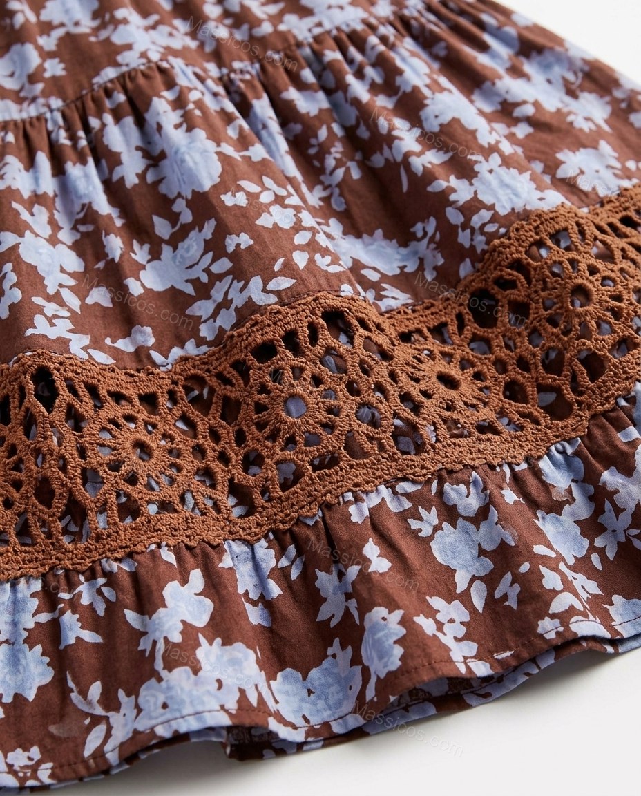 Brown Floral Maxi Lace Dress, close-up of floral, by Massicos