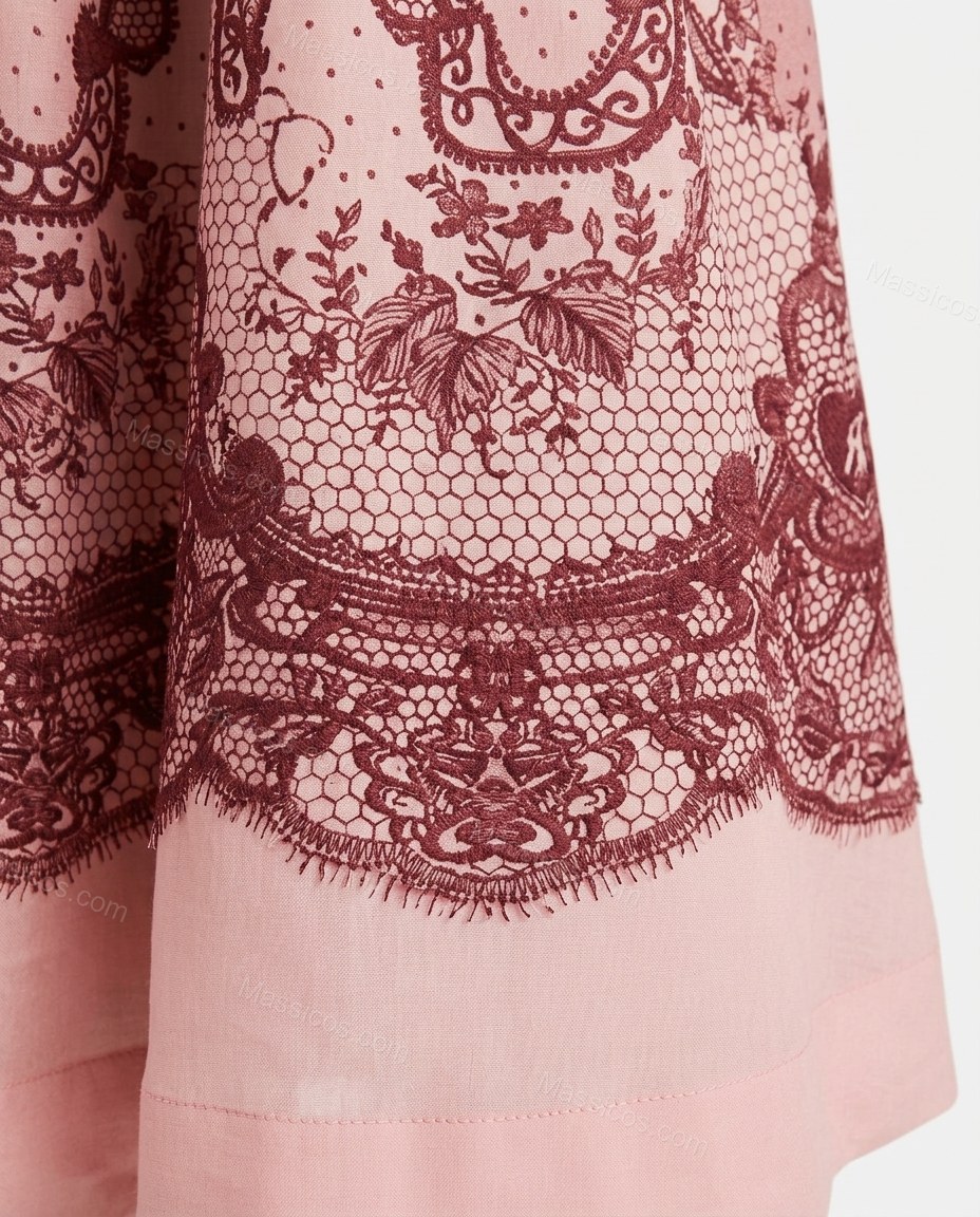 Pink Floral Embroidered Ruffled Dress, close-up of floral embroidery, by Massicos