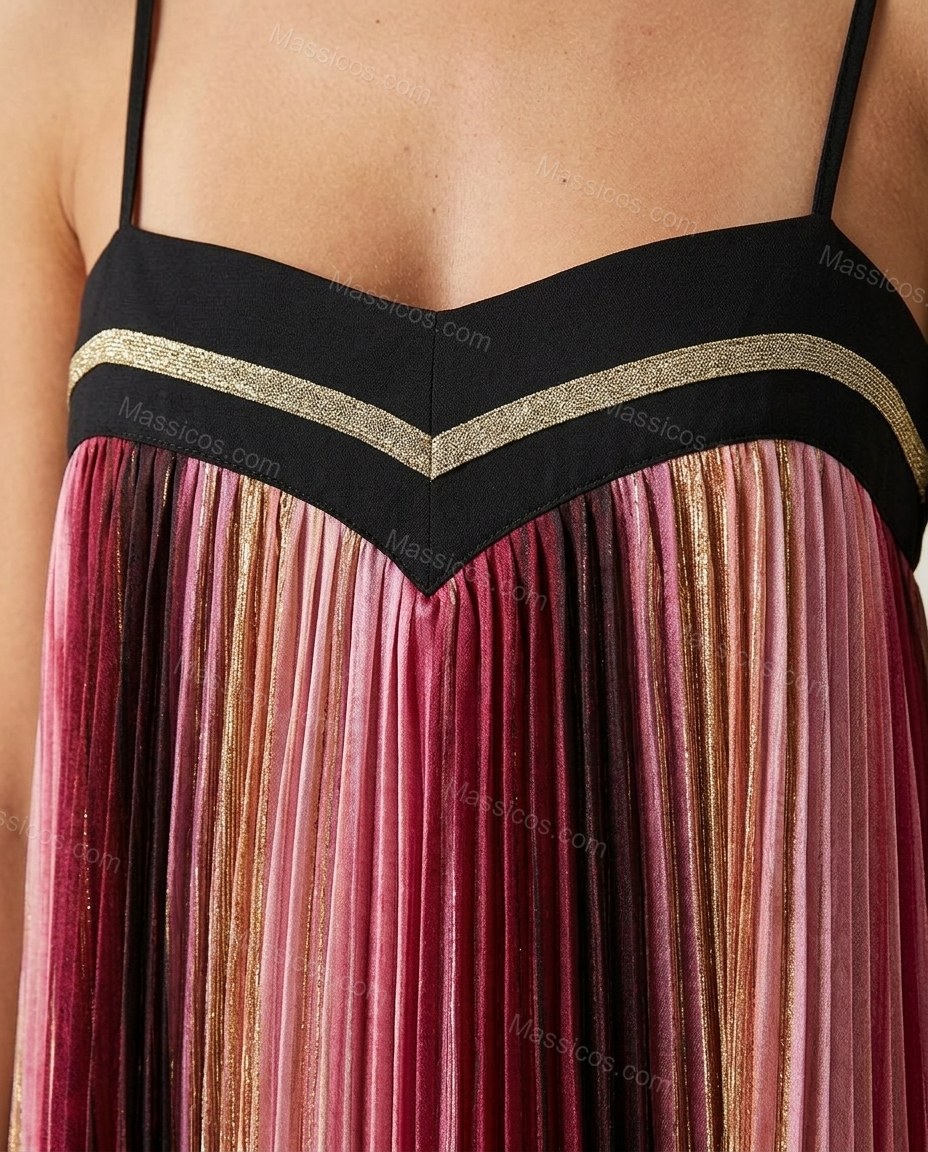 Pink Striped Mini Pleated Dress, close-up of striped, by Massicos