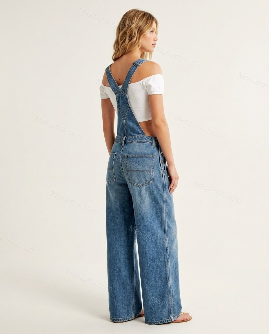 White Denim Top & Pants Set, back studio view, by Massicos