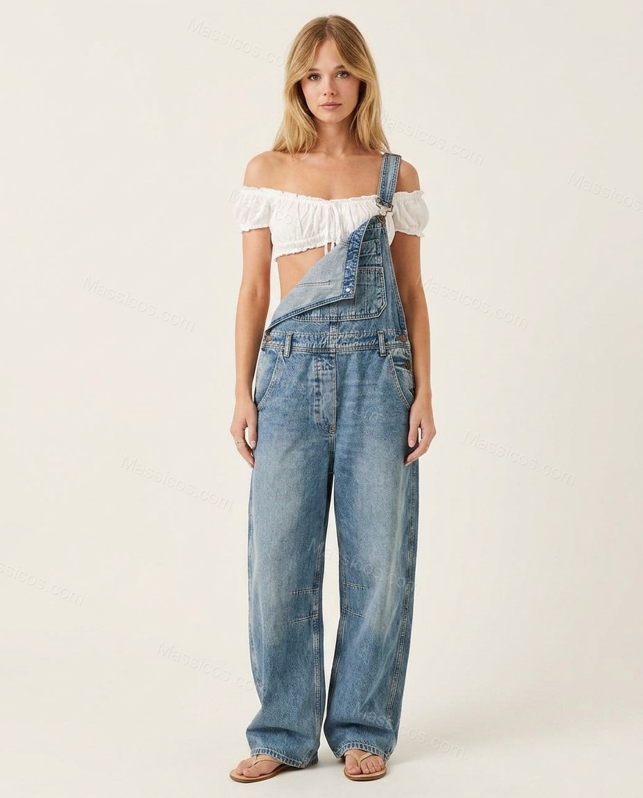 White Denim Top & Pants Set, front studio view, by Massicos