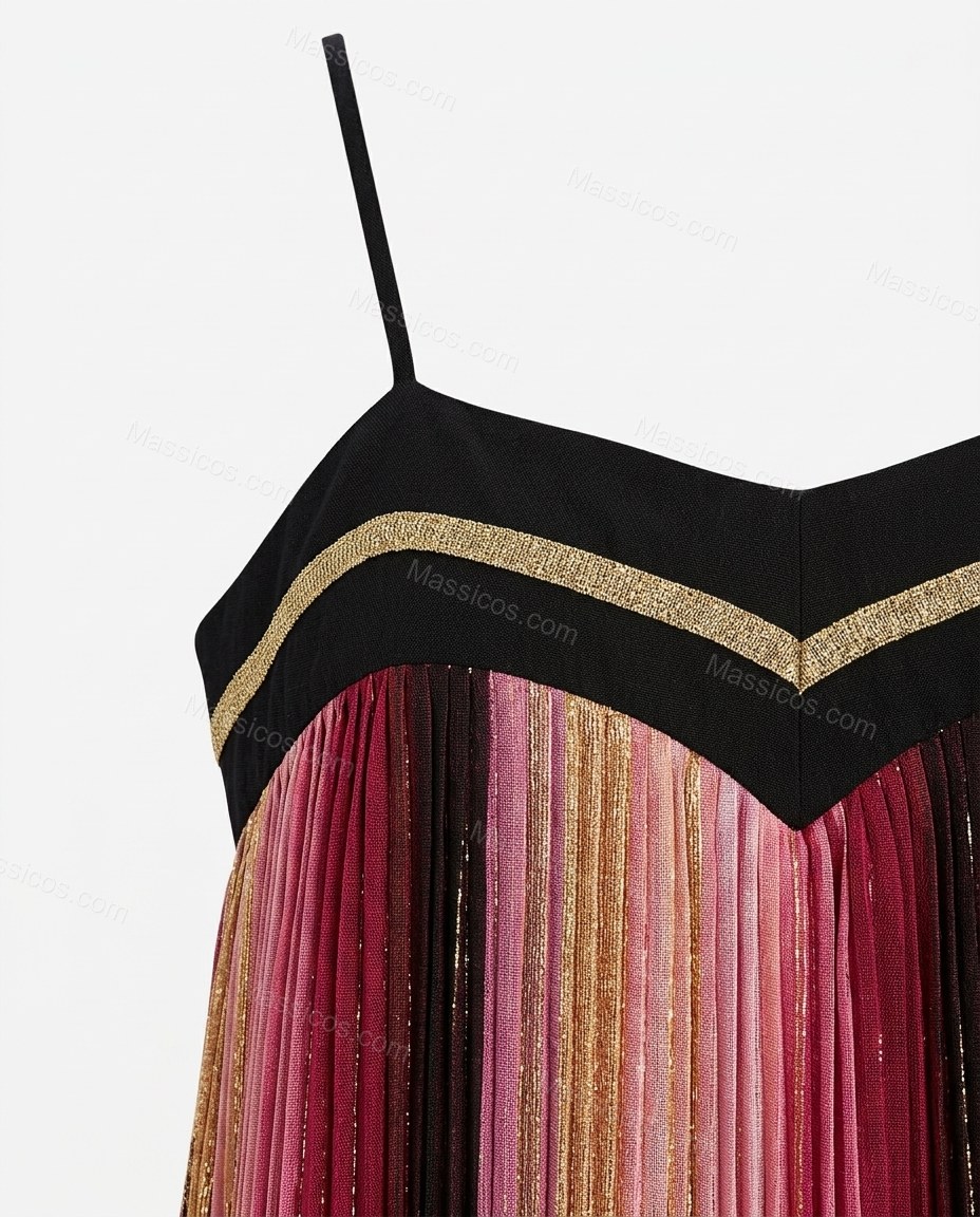 Pink Striped Mini Pleated Dress, close-up of striped, by Massicos