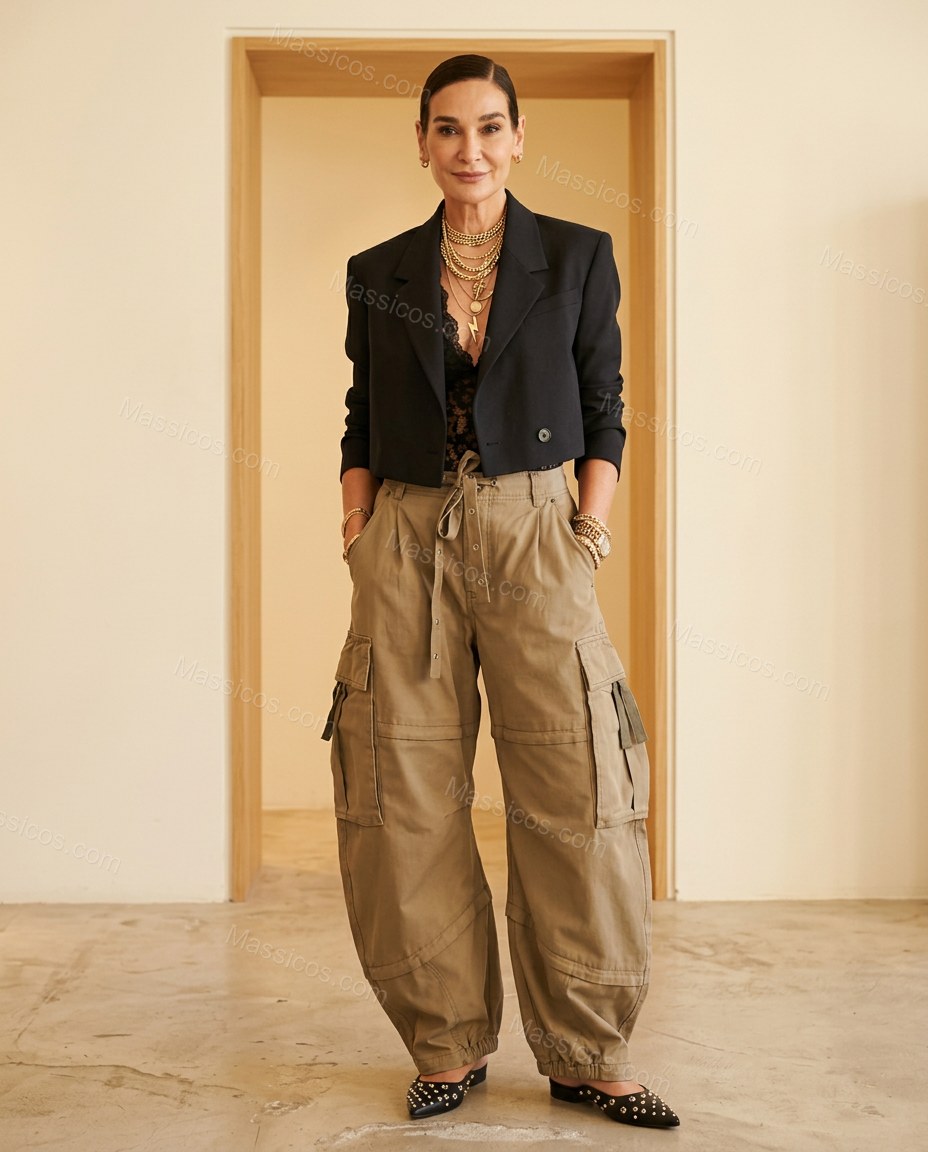 Khaki Cotton Pants, full-length hero view, by Massicos