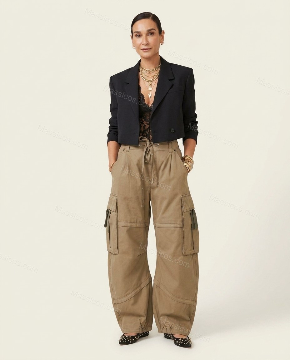 Khaki Cotton Pants, front studio view, by Massicos