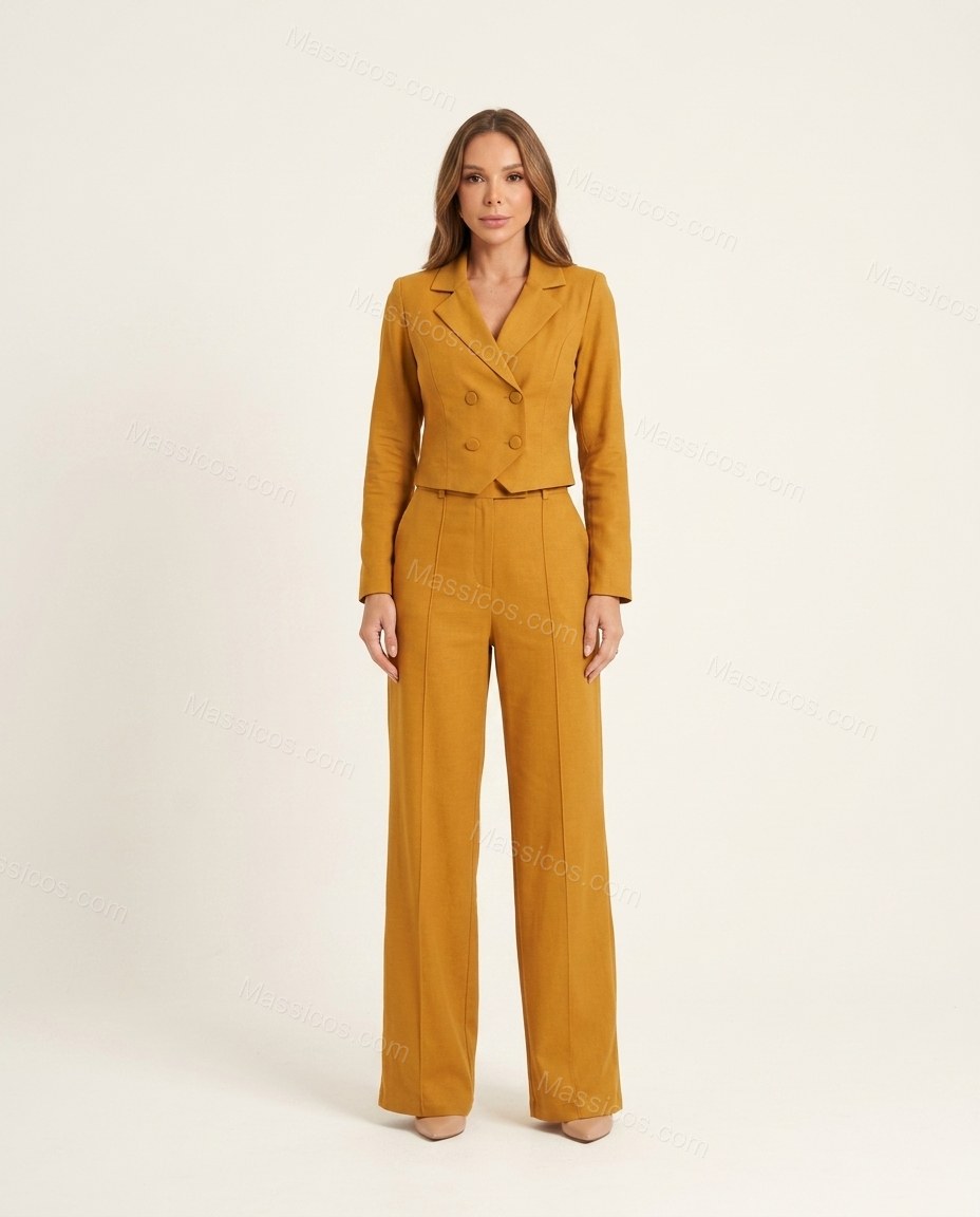 Mustard Yellow Pants Set, front studio view, by Massicos