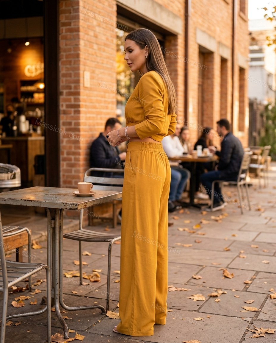 Mustard Yellow Pants Set, alternate use-case lifestyle view, by Massicos