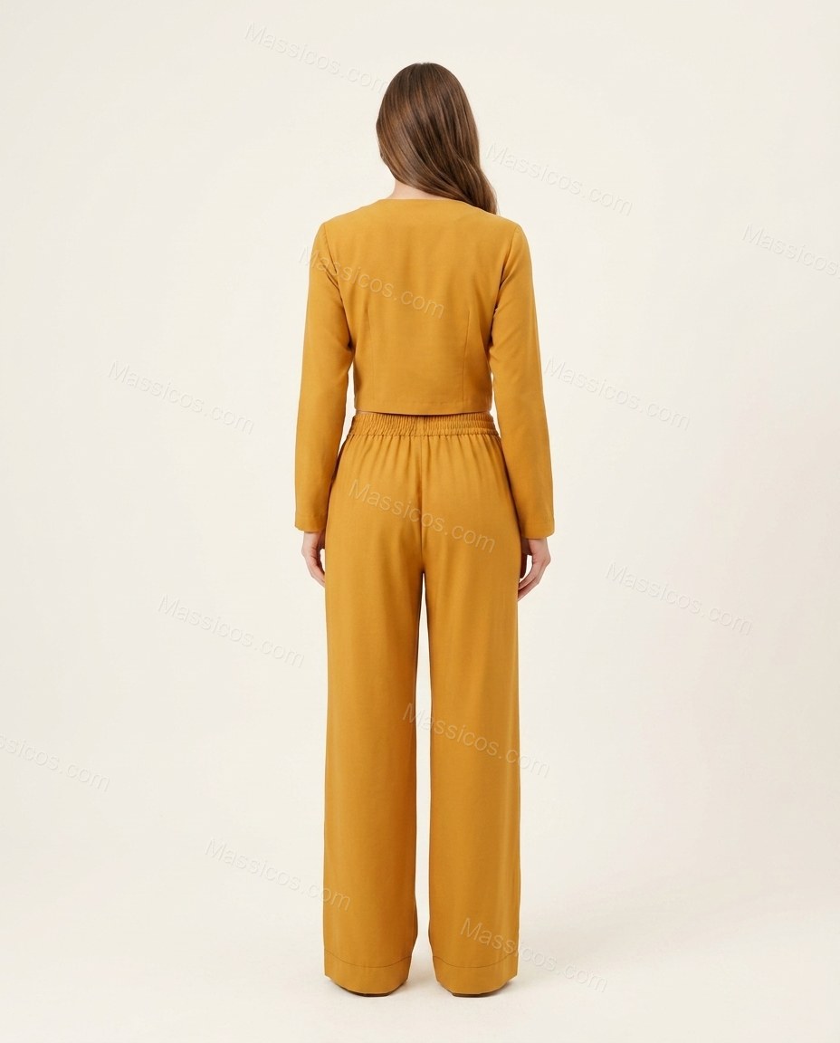 Mustard Yellow Pants Set, back studio view showing smooth back with no visible details, by Massicos