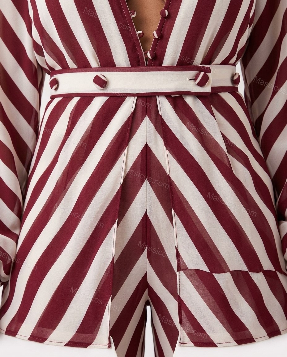 Burgundy Striped Jumpsuit, close-up of striped, by Massicos
