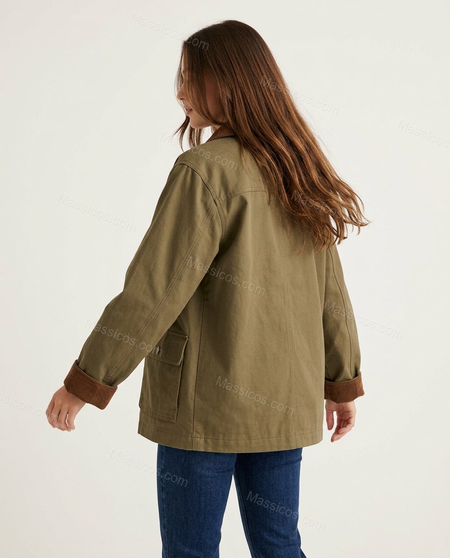 Olive Green Corduroy Jacket, back studio view, by Massicos