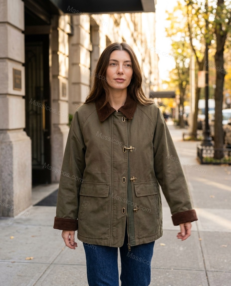 Olive Green Corduroy Jacket, full-length hero view, by Massicos
