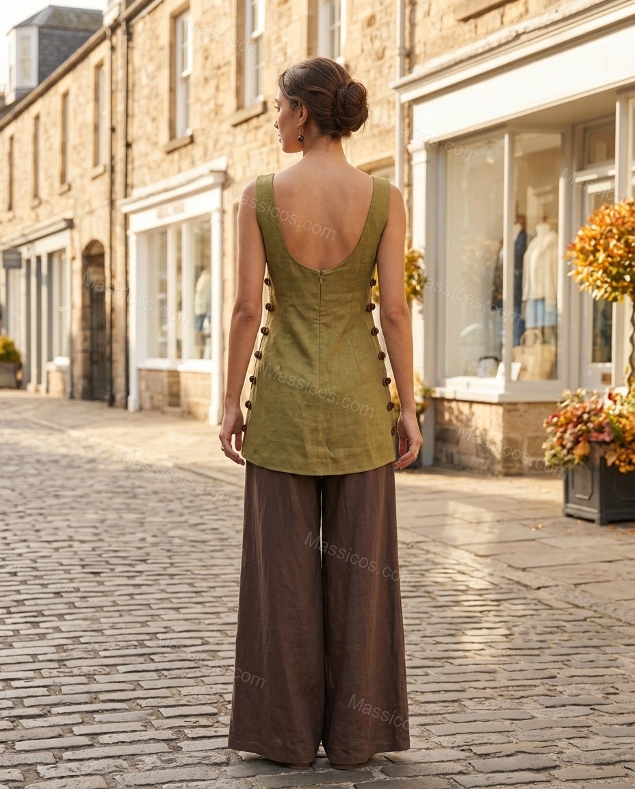 Green Tunic & Pants Set, alternate use-case lifestyle view, by Massicos
