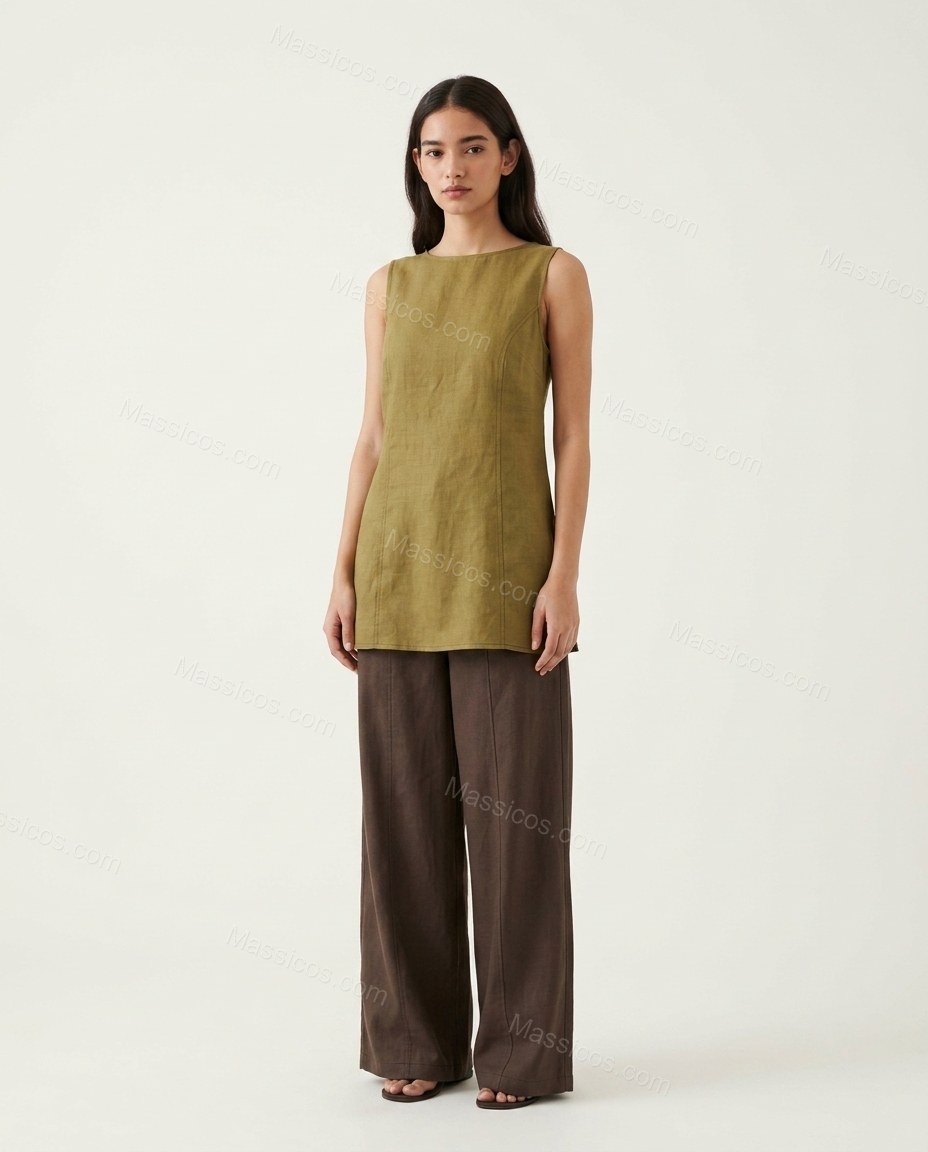 Green Tunic & Pants Set, front studio view, by Massicos