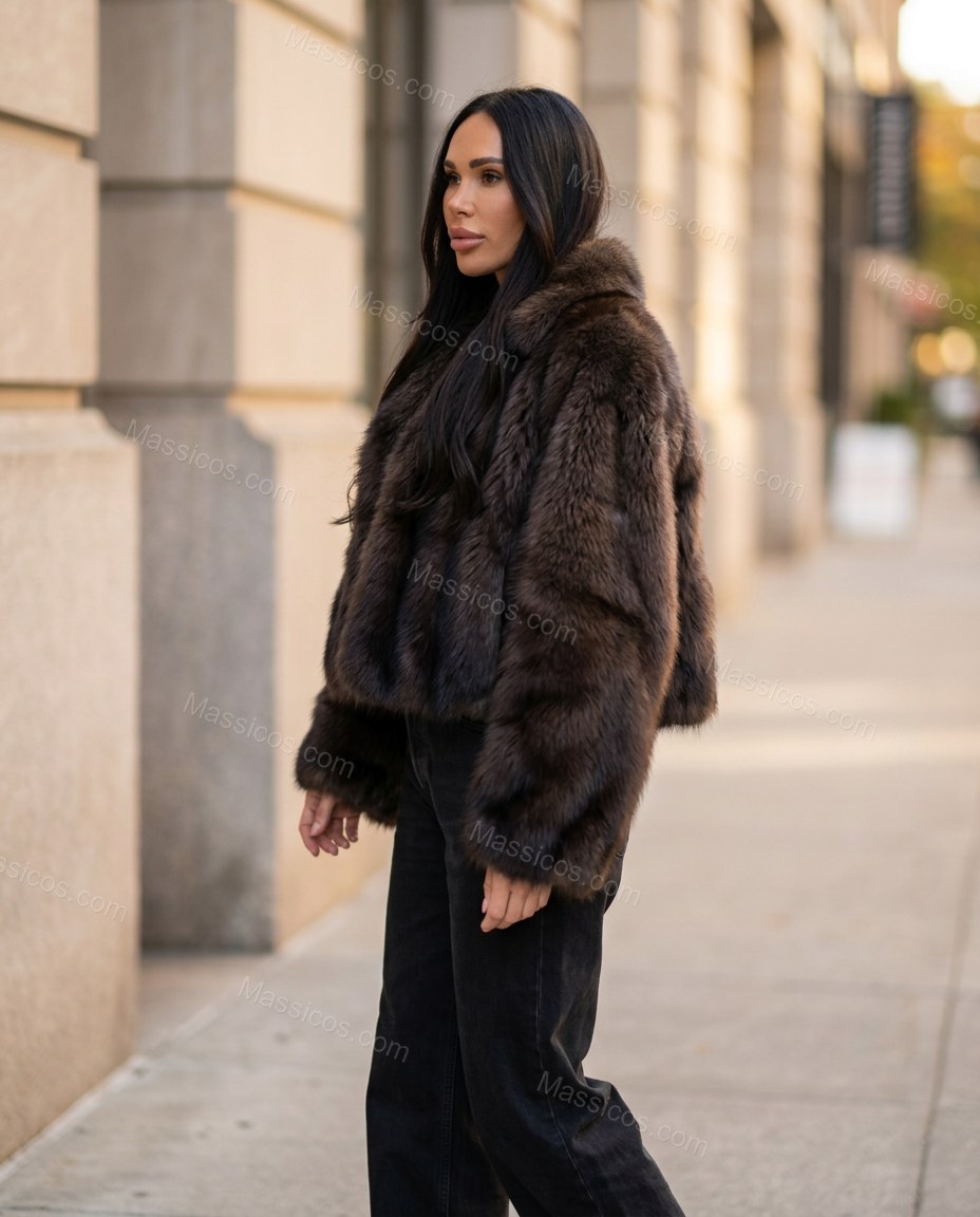 Dark Brown Jacket, walking lifestyle view, by Massicos