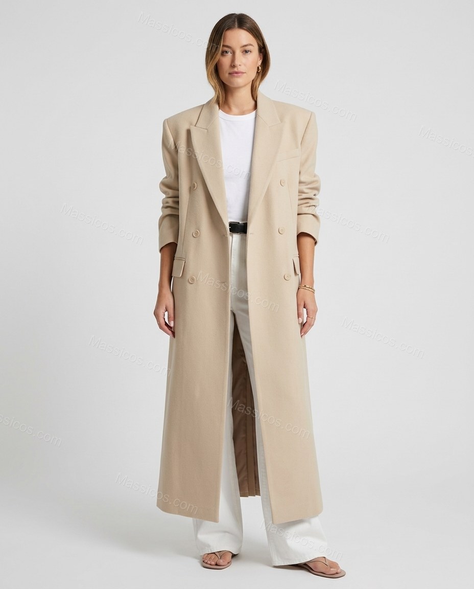 Beige Coat, full-length hero view, by Massicos
