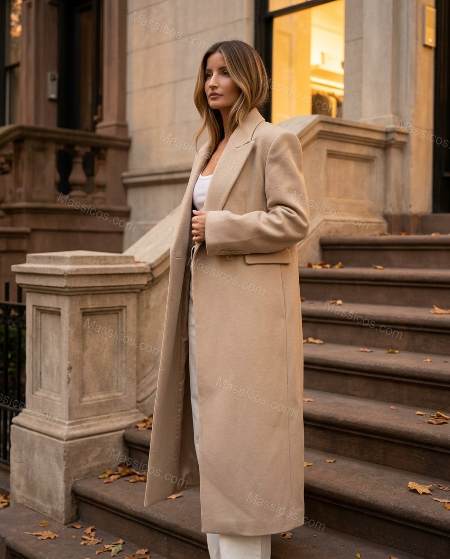 Beige Coat, alternate use-case lifestyle view, by Massicos
