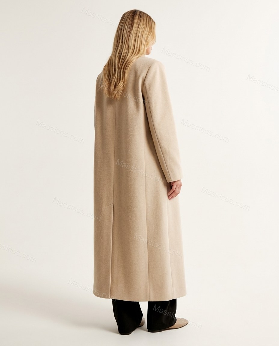 Beige Coat, back studio view showing clean, minimalist back panel, by Massicos