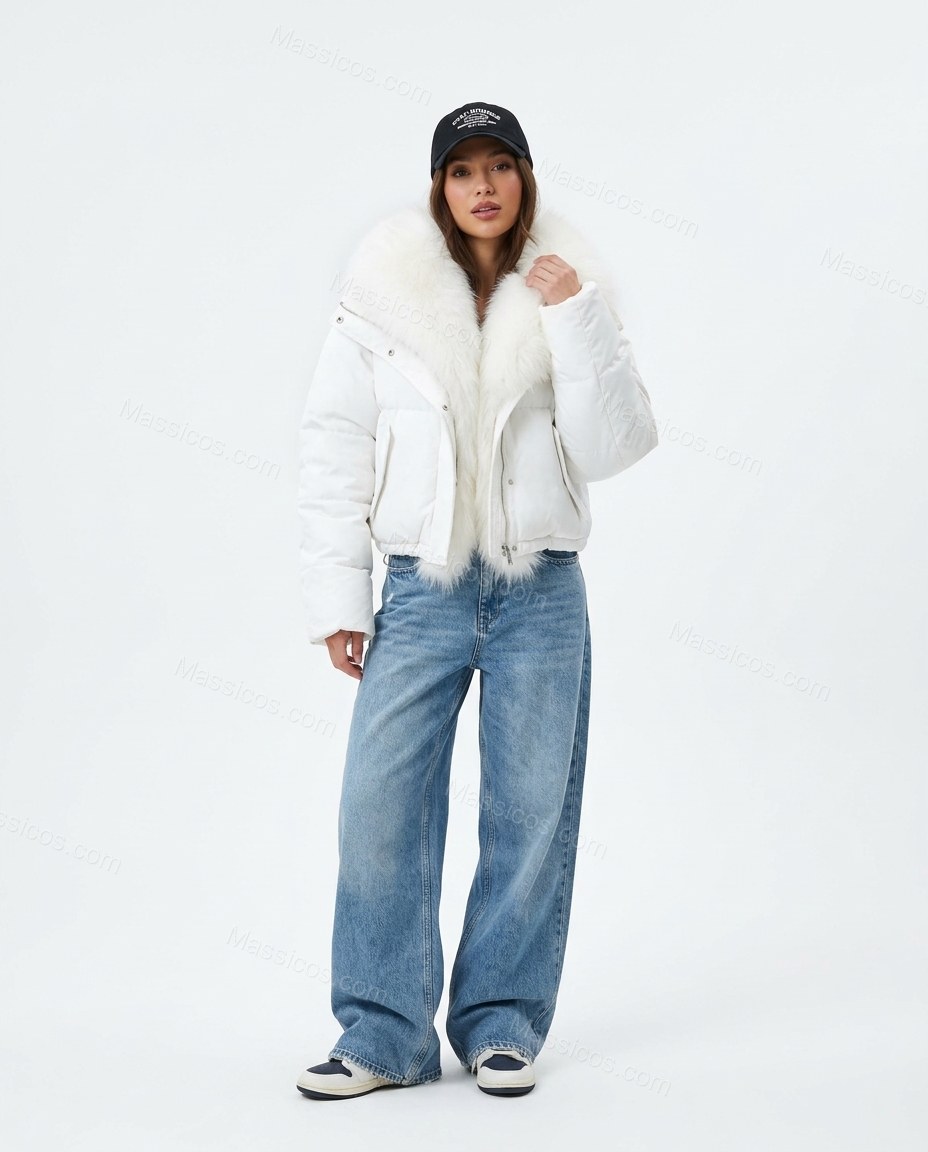 White Faux-Fur Jacket, front studio view, by Massicos