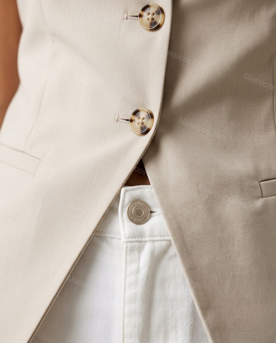 Black Jacket, close-up of front zipper closure, snap button collar and elasticized hem, by Massicos