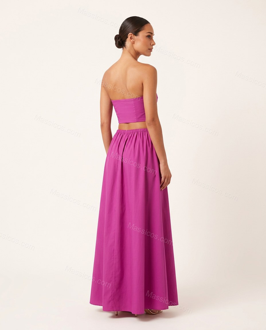 Magenta Maxi Strapless Top & Skirt Set, back studio view, by Massicos