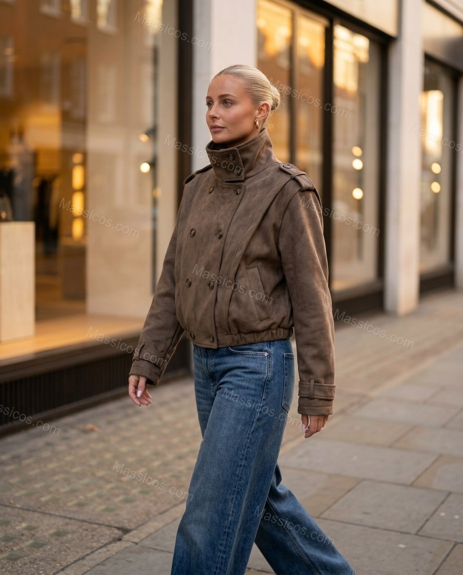 Brown Jacket, three-quarter brand lifestyle view, by Massicos