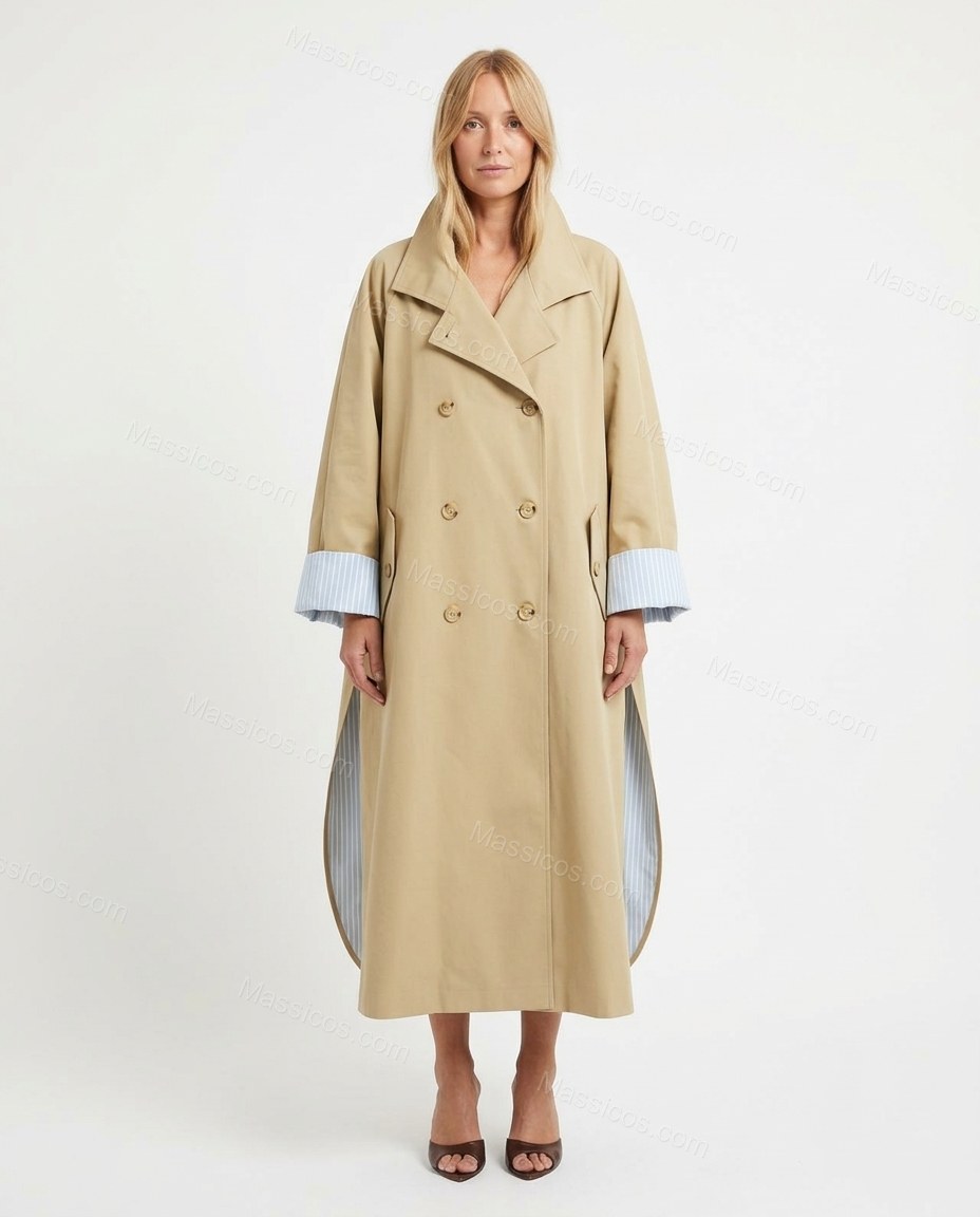 Beige Striped Coat, front studio view, by Massicos