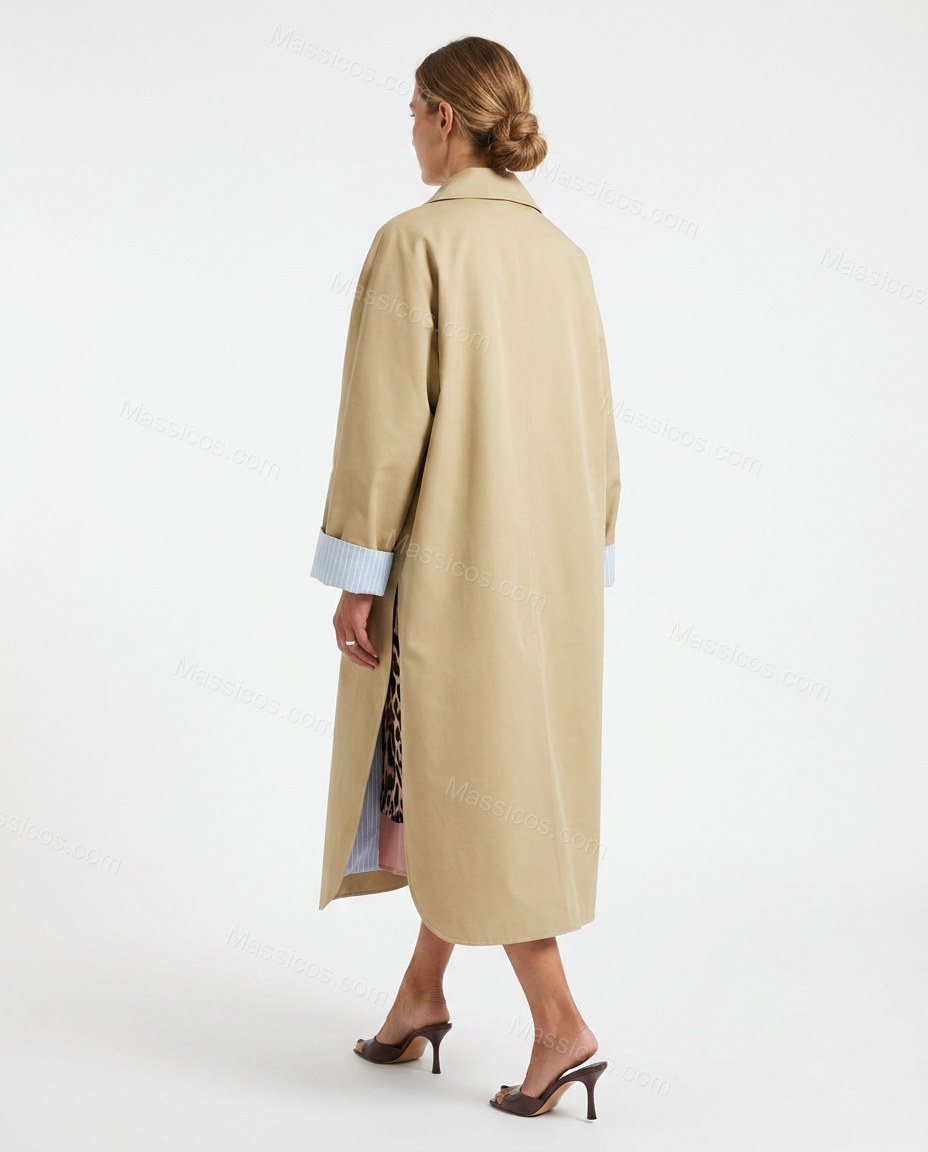 Beige Striped Coat, back studio view showing not visible, by Massicos