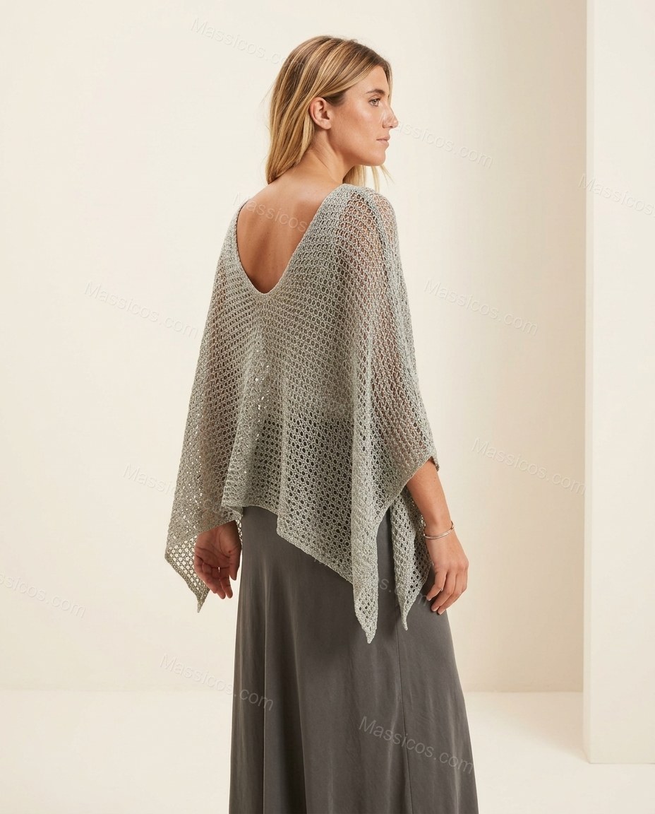 Sage Gray Green One-Shoulder Asymmetric Satin Two-Piece Set, back studio view showing scoop back, simple and unadorned, by Massicos