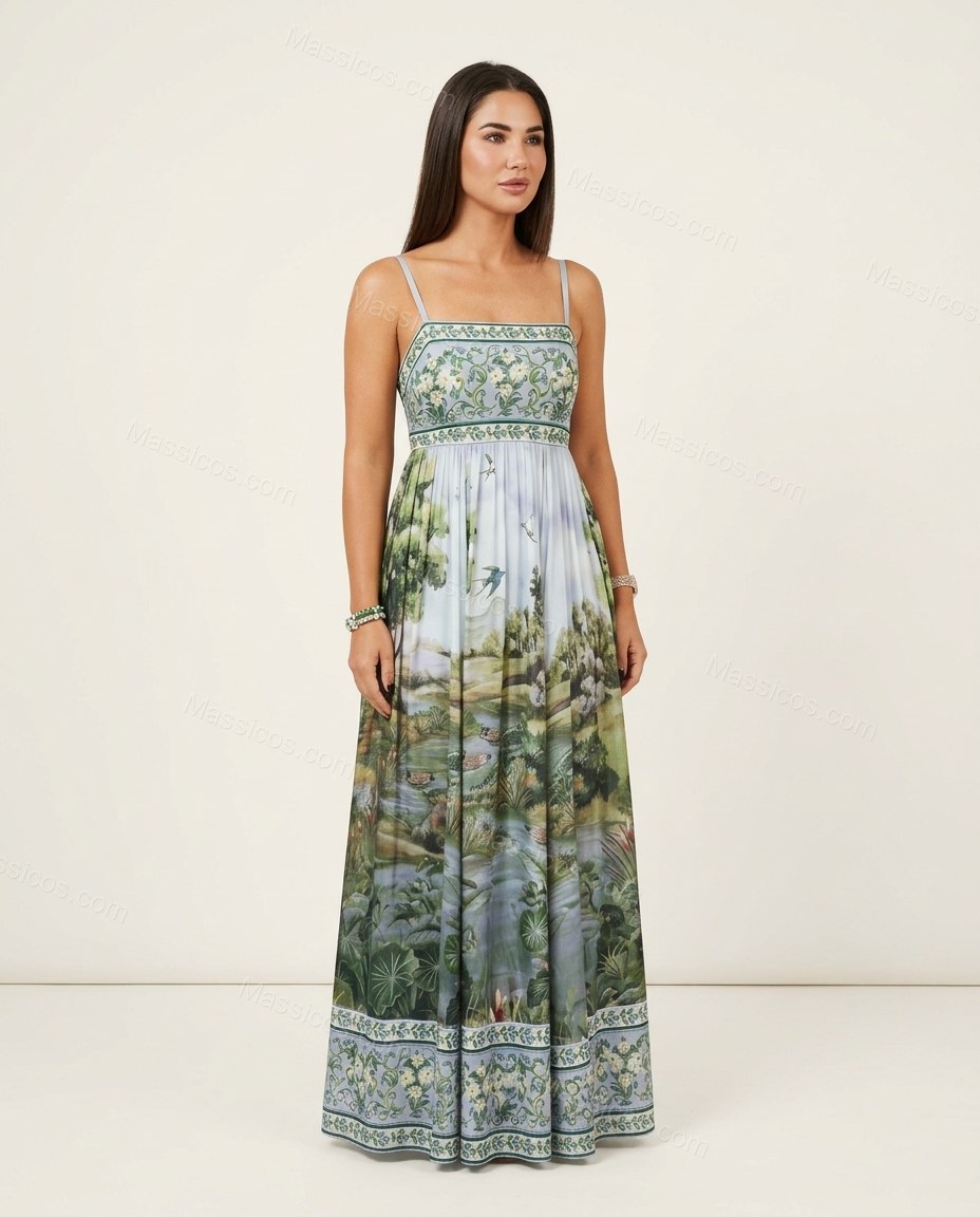 Light Blue Maxi Cape Pleated Dress, front studio view, by Massicos