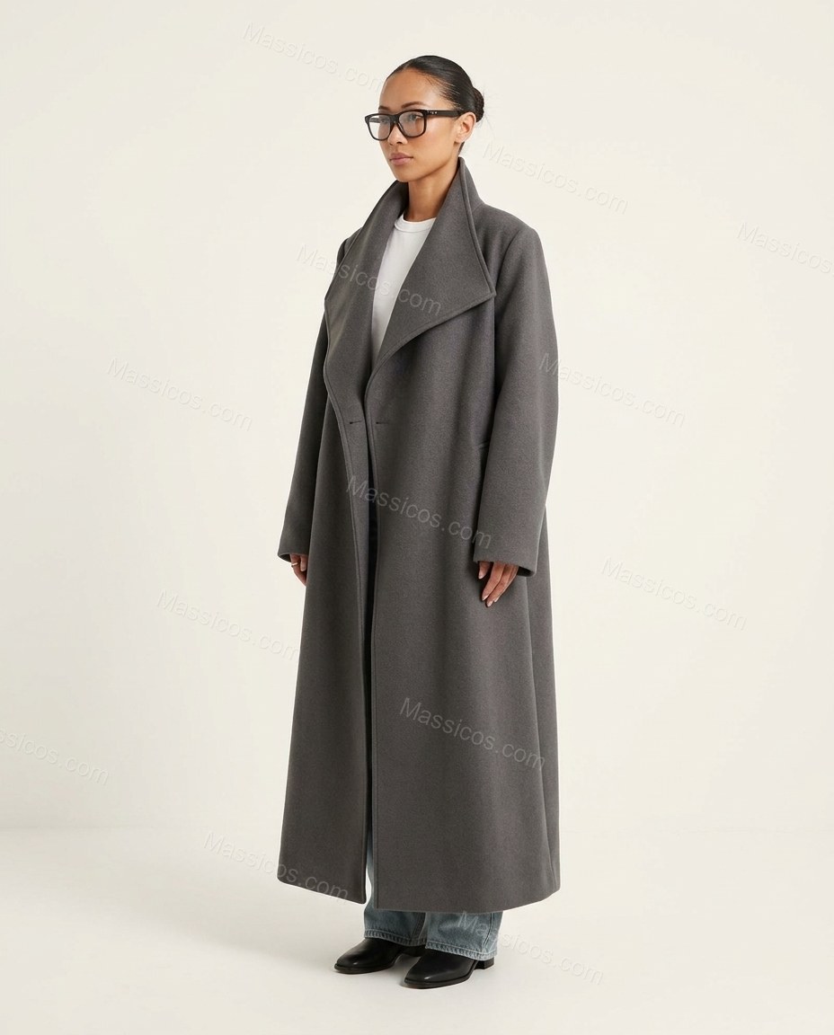Charcoal Gray Coat, side and back studio view, by Massicos