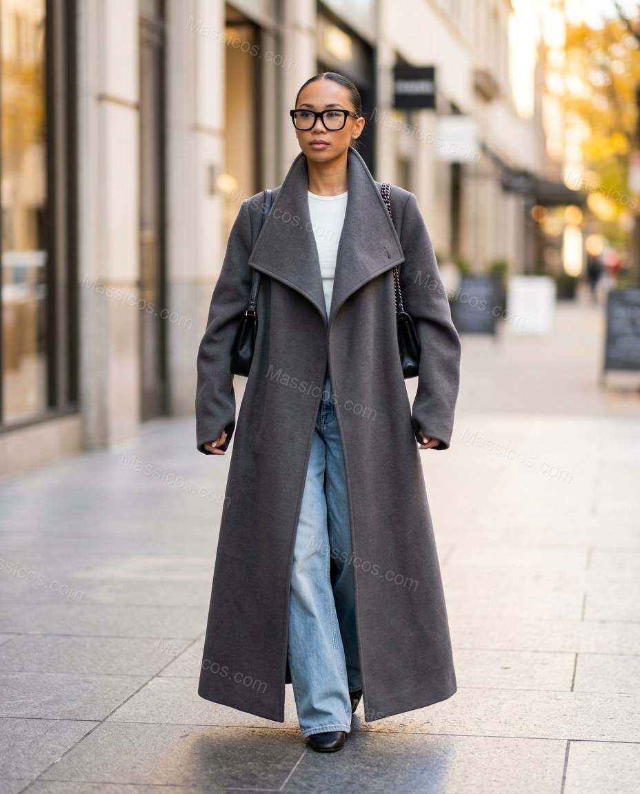 Charcoal Gray Coat, walking lifestyle view, by Massicos