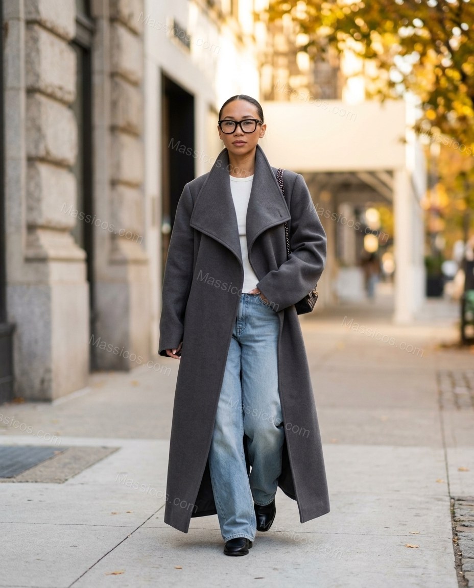 Charcoal Gray Coat, full-length hero view, by Massicos