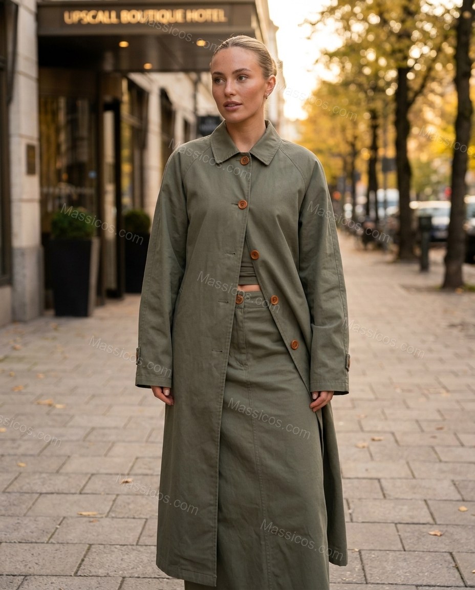 Olive Green Two-Piece Set, full-length hero view, by Massicos