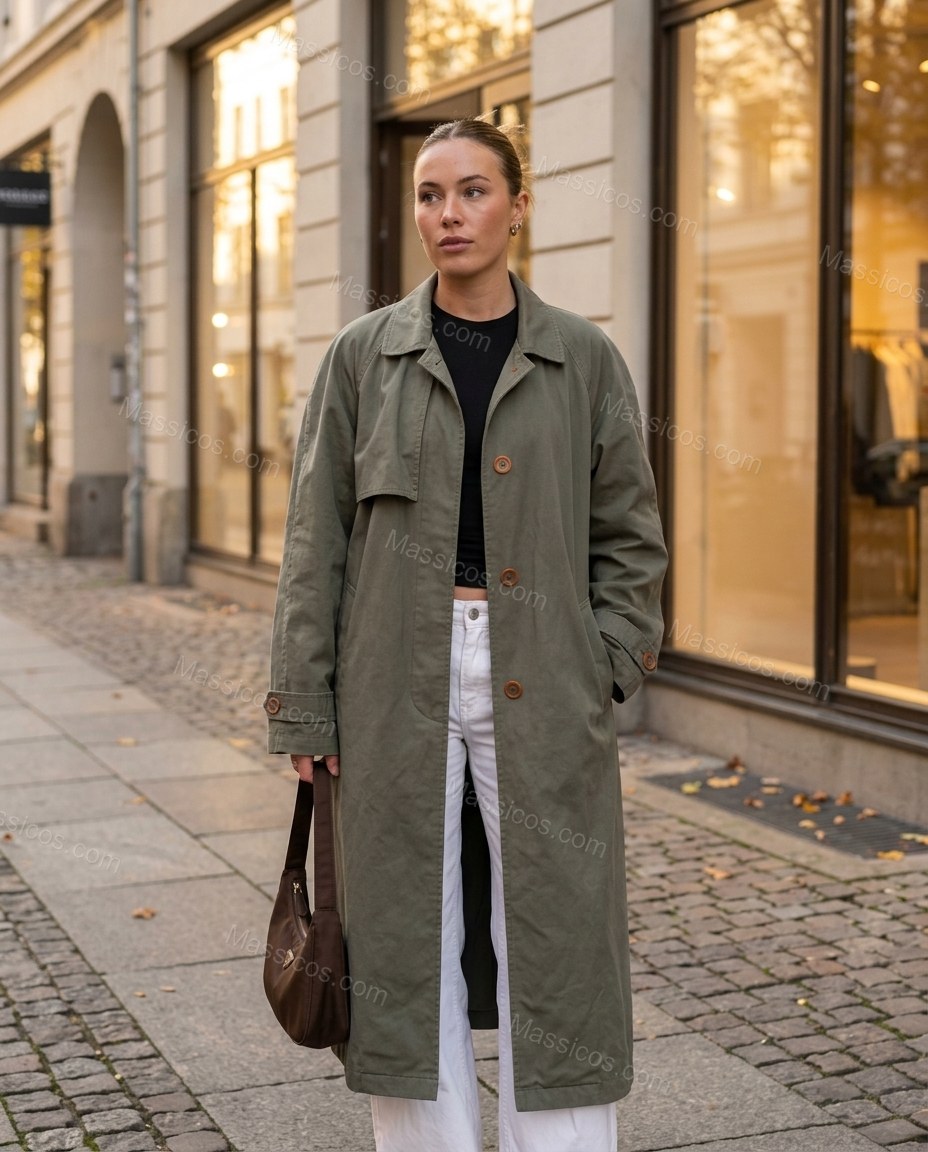 Olive Green Two-Piece Set, three-quarter brand lifestyle view, by Massicos