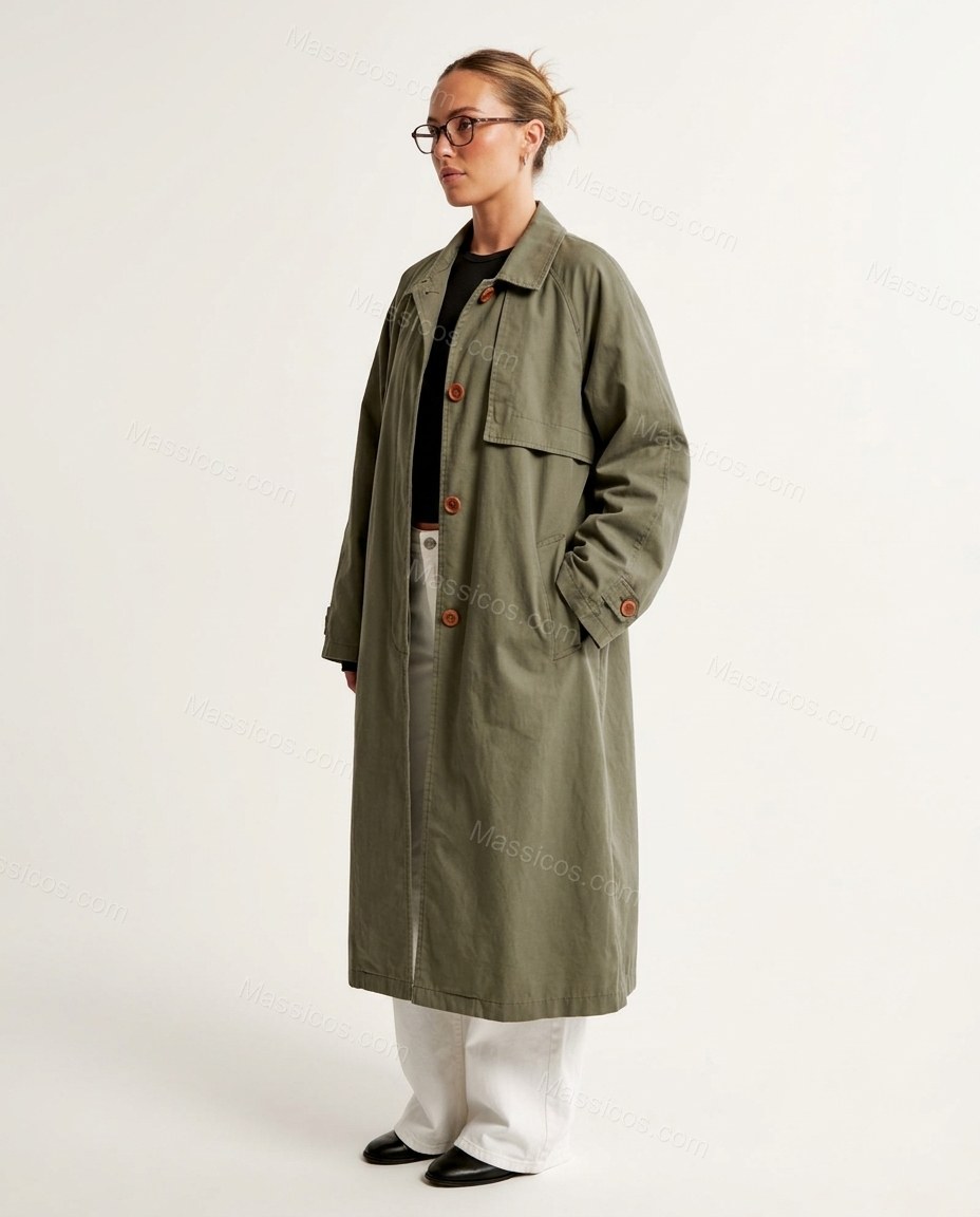 Olive Green Two-Piece Set, side and back studio view, by Massicos