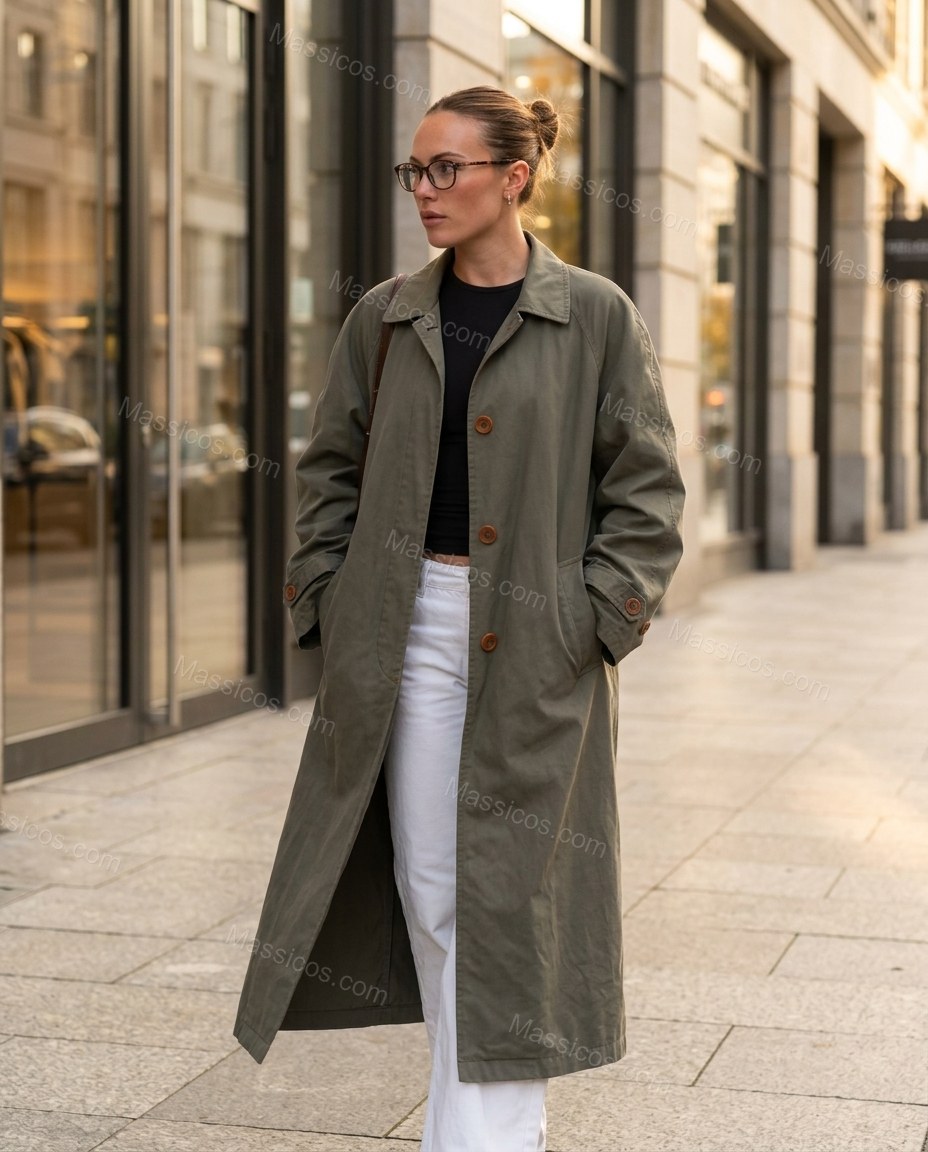Olive Green Two-Piece Set, movement and fit lifestyle view, by Massicos