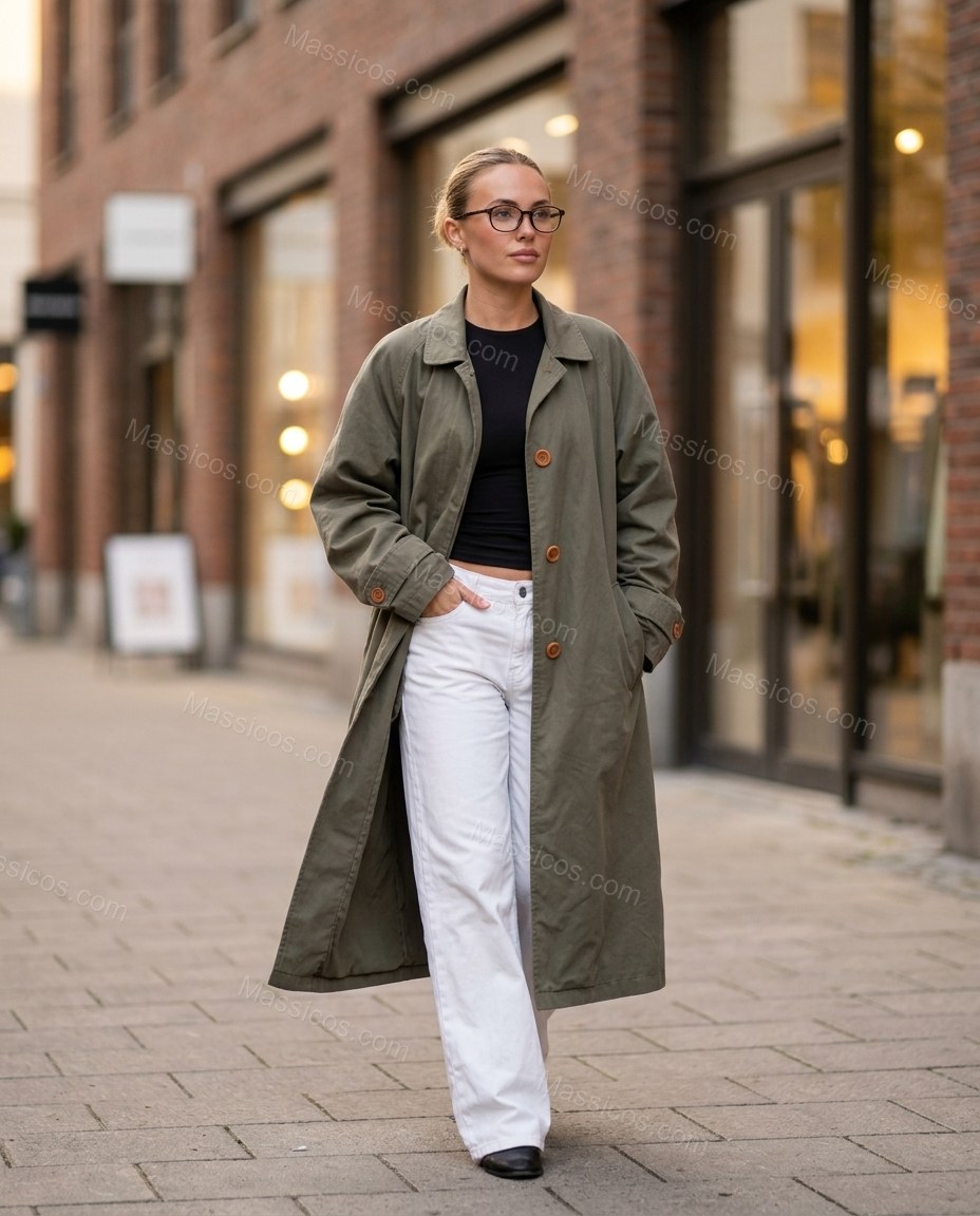 Olive Green Two-Piece Set, walking lifestyle view, by Massicos