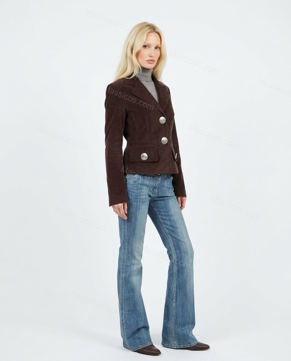 Dark Brown Corduroy Velvet Jacket, side and back studio view, by Massicos