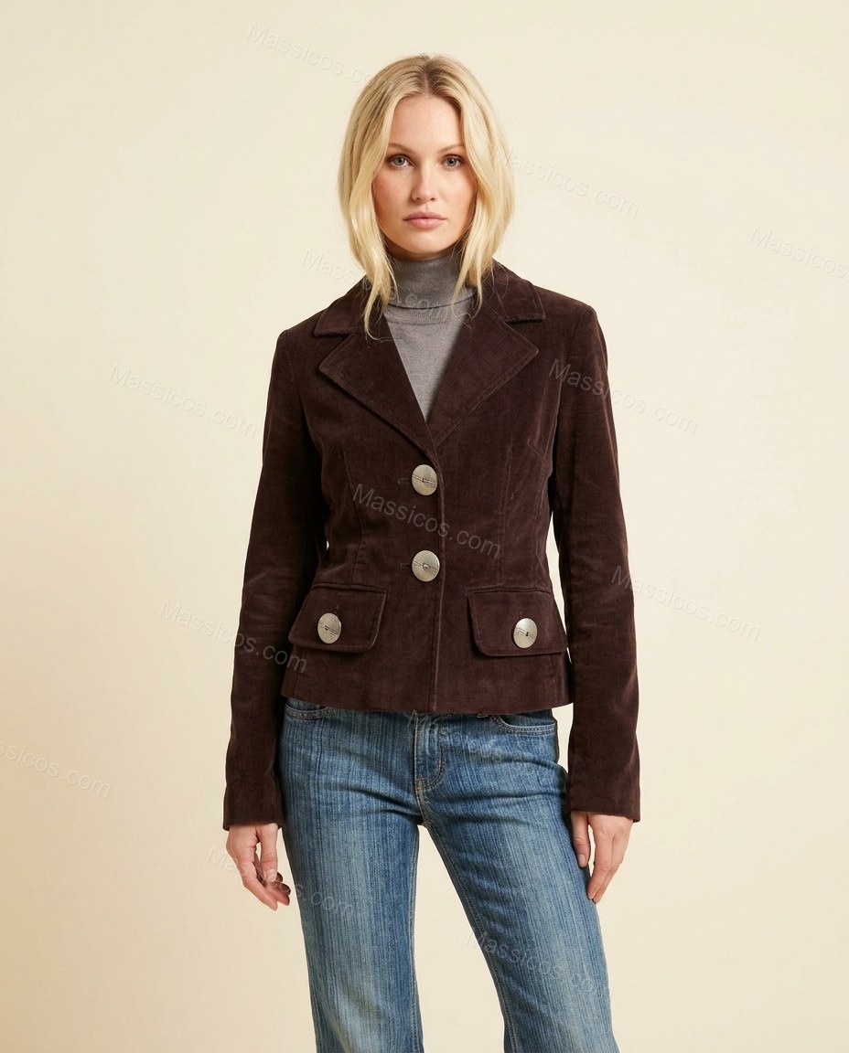 Dark Brown Corduroy Velvet Jacket, full-length hero view, by Massicos