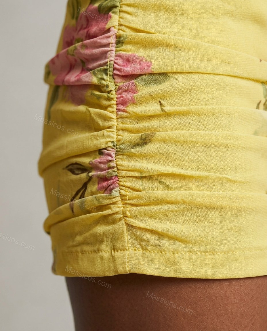 Yellow Floral Mini Dress, close-up of floral, by Massicos