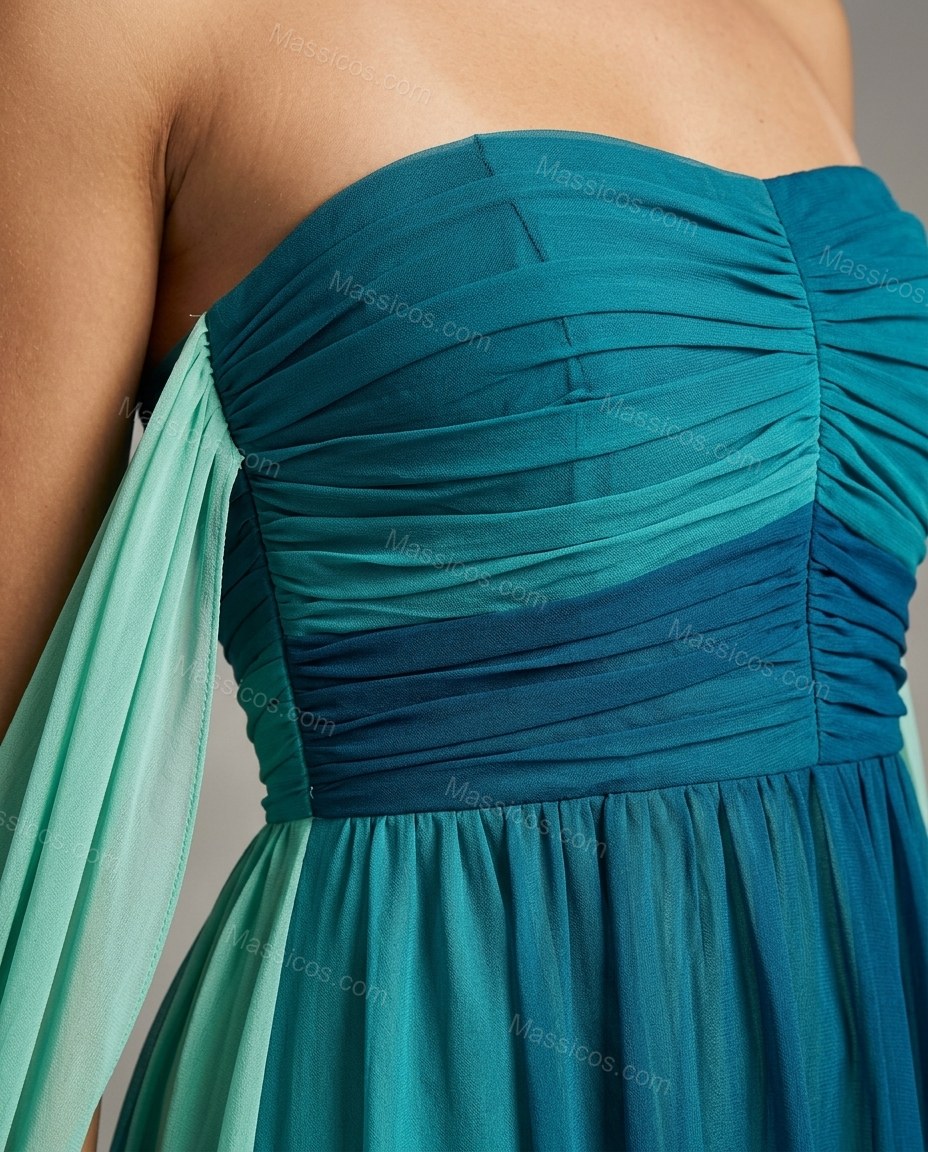 Teal Color-Block Maxi Strapless Dress, close-up of color-block, by Massicos