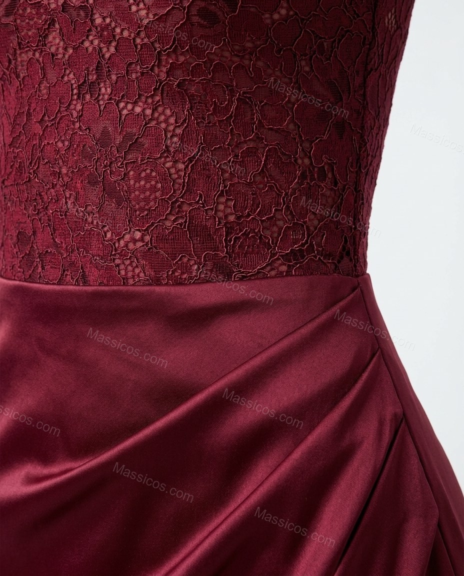 Burgundy Floral Maxi Satin Dress, close-up of floral, by Massicos