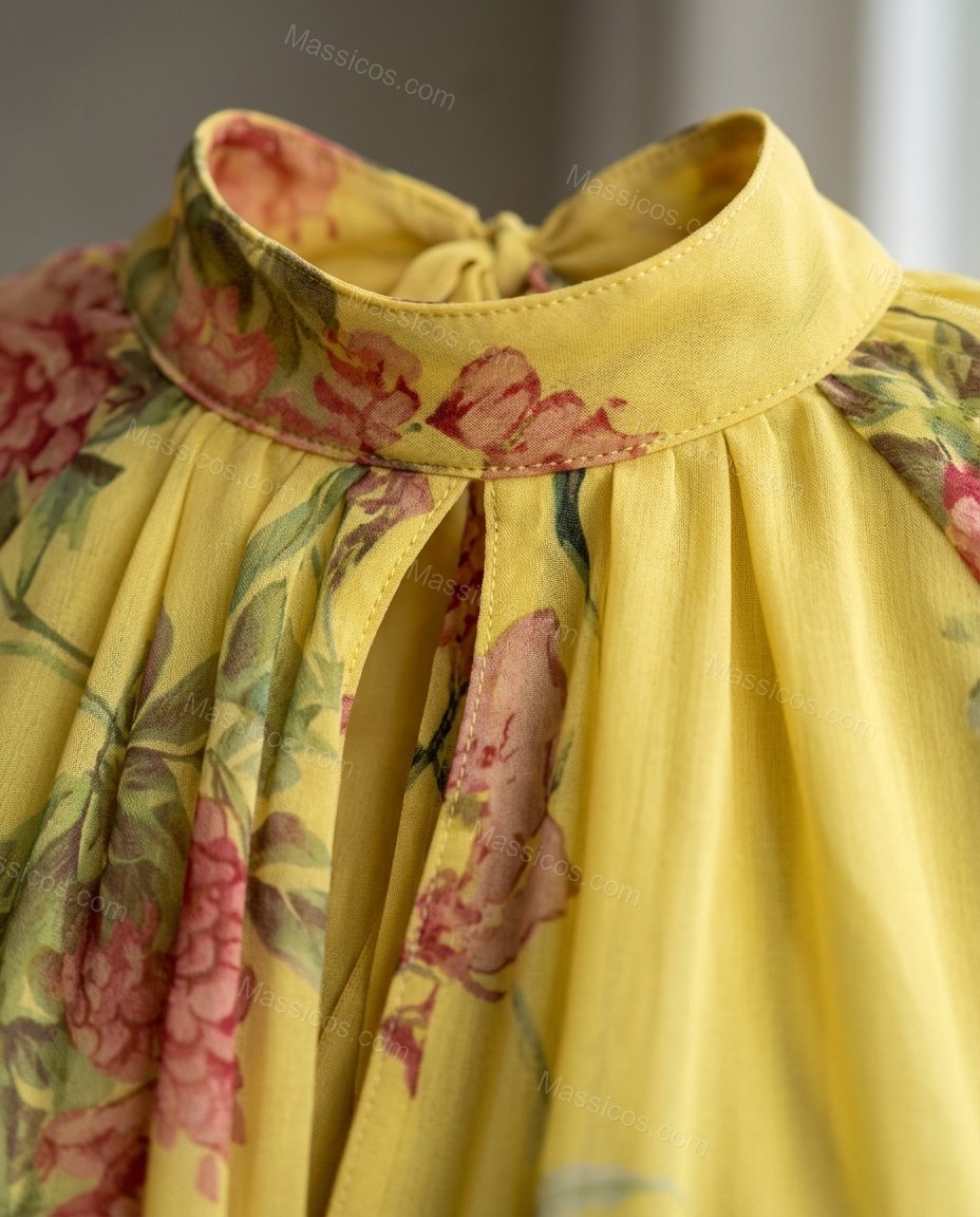 Yellow Floral Mini Skirt Set, close-up of floral, by Massicos