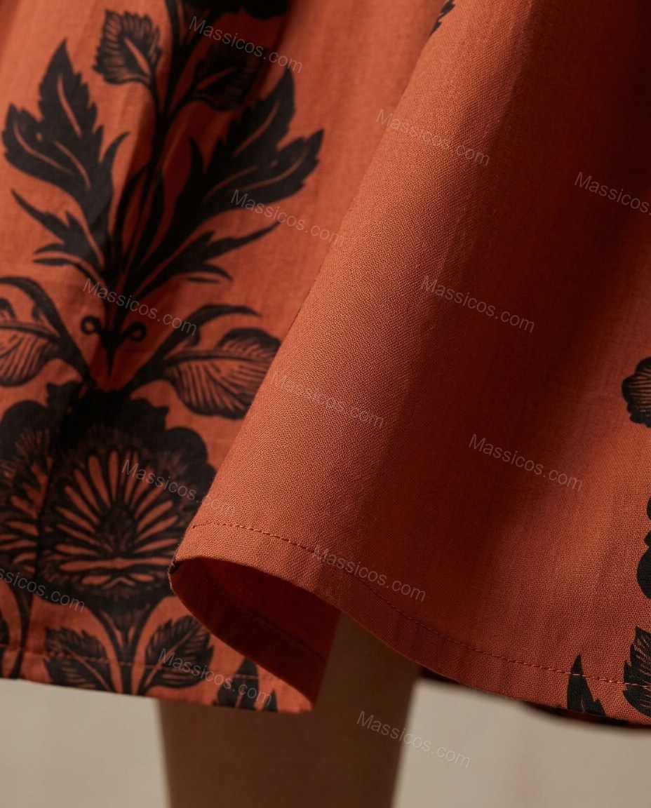 Rust Floral Maxi Tiered Skirt Set, close-up of floral, by Massicos
