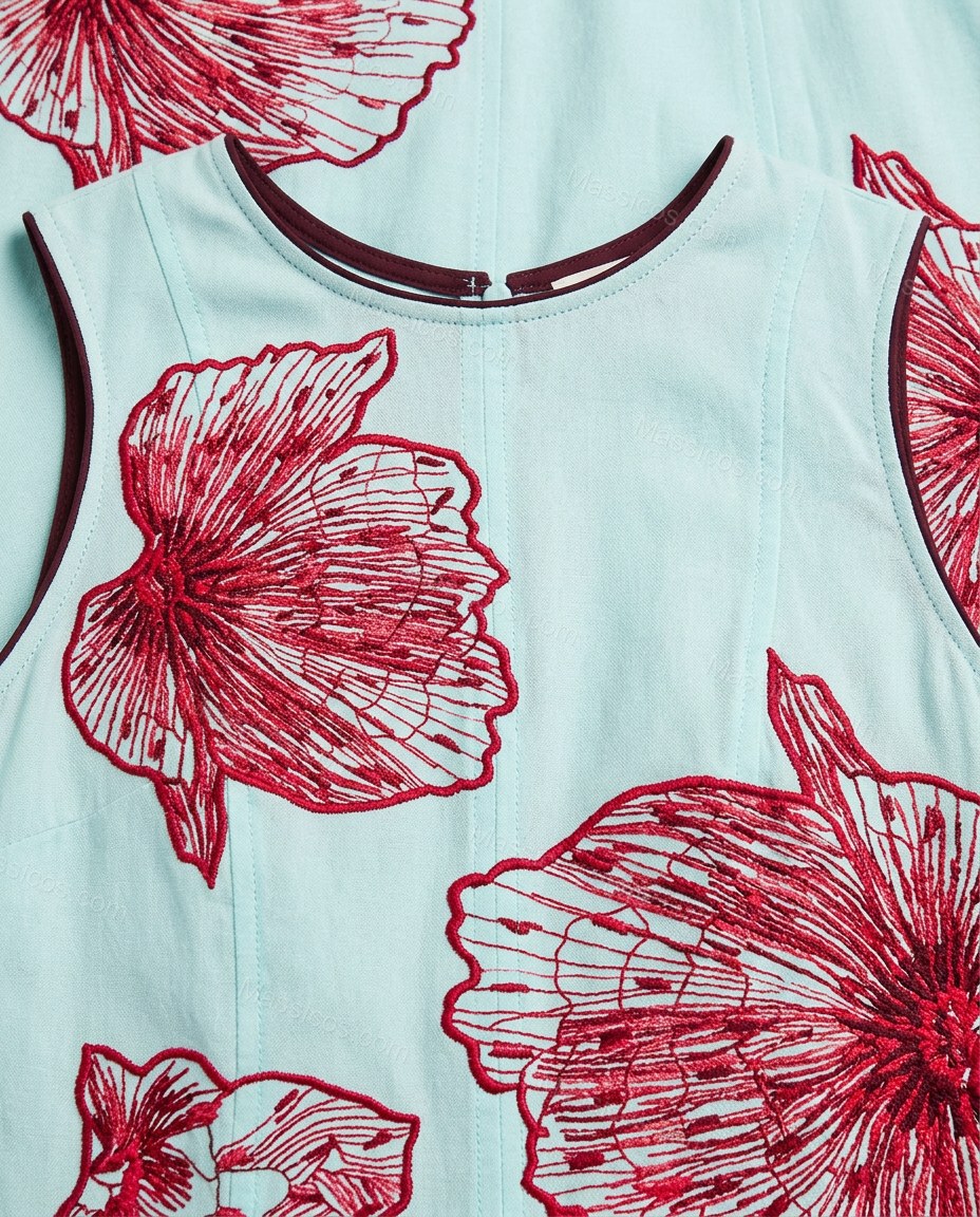 Light Blue Floral Maxi Dress, close-up of floral, by Massicos