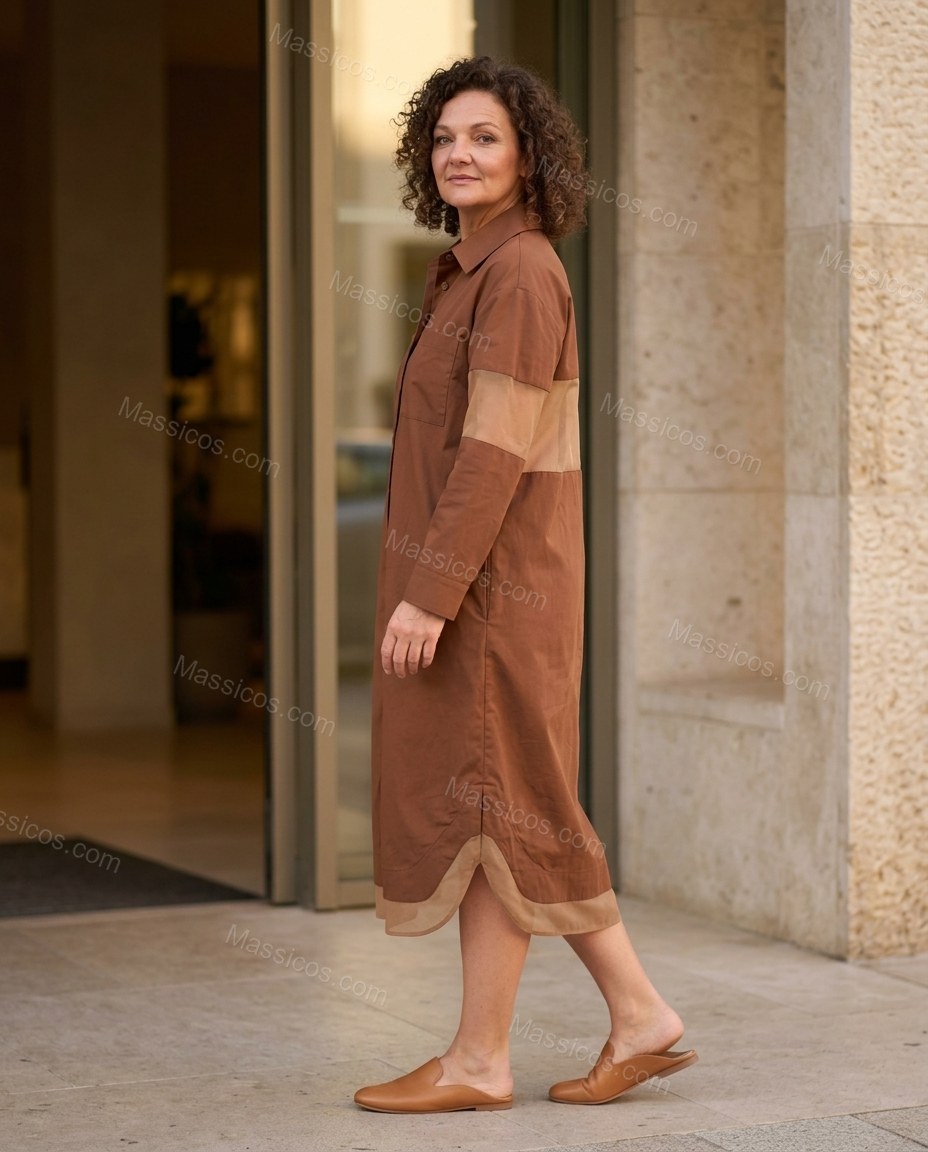 Brown Midi Dress, alternate use-case lifestyle view, by Massicos