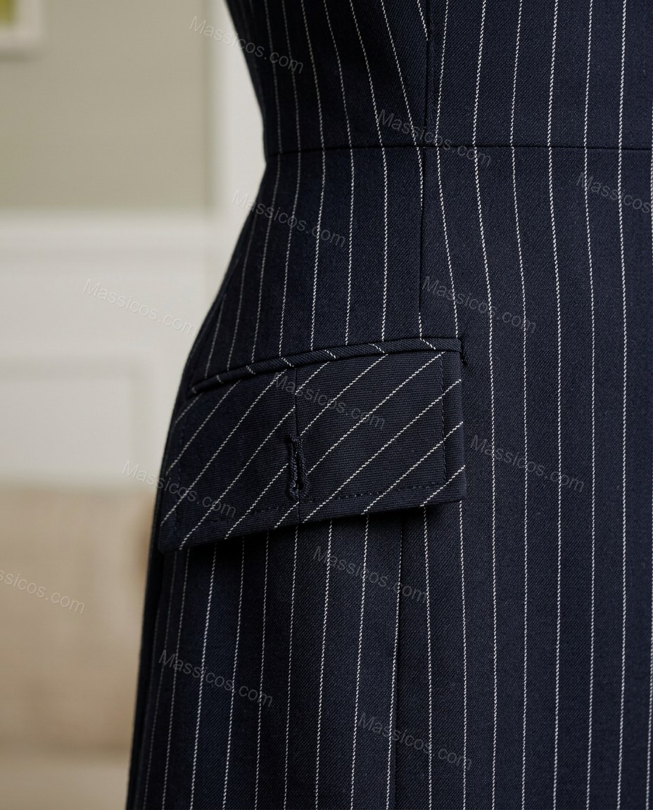 Navy Striped Mini Dress, close-up of striped, by Massicos