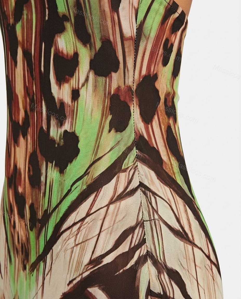 Brown Animal Print Maxi Halter Dress, close-up of animal print, by Massicos