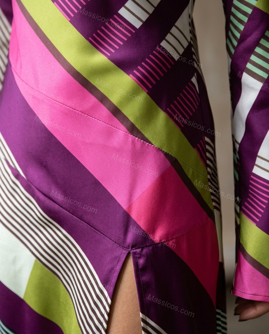 Purple Striped Maxi Open-Back Dress, close-up of striped, by Massicos